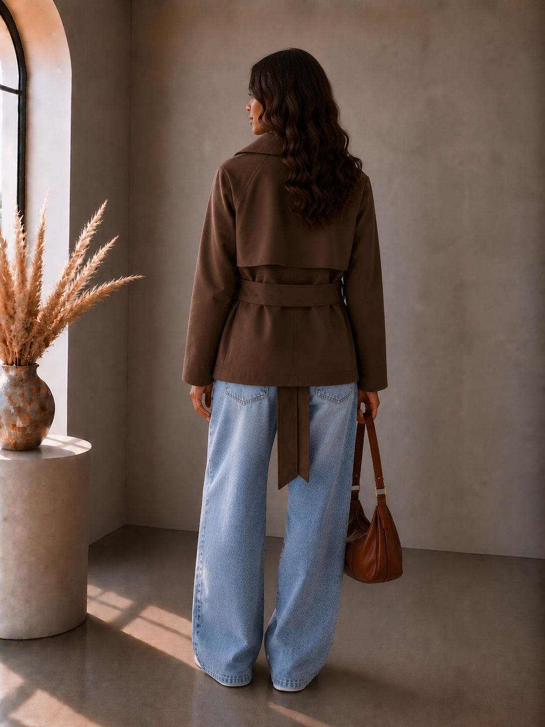 Lunoria | Korte Trenchcoat met Tailleband en Dubbele Knopen