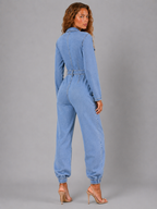 Lunoria | Denim Jumpsuit met Knoopsluiting en Lange Mouwen