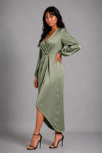 Lunoria | Elegante Wikkel Midi Jurk met V-Hals en Tailleceintuur