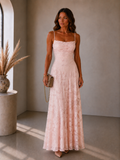 Lunoria | Elegante Kant Maxi Jurk met Fijne Schouderbandjes