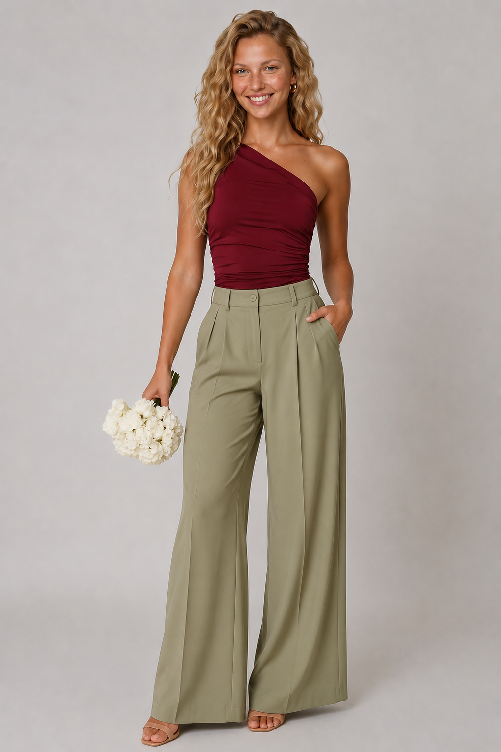 Lunoria | One-Shoulder Top met Drapering in Bordeaux