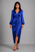 Lunoria | Elegante Wikkel Midi Jurk met V-Hals en Tailleceintuur