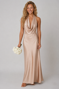 Lunoria | Halter Maxi Jurk met Watervalhalslijn