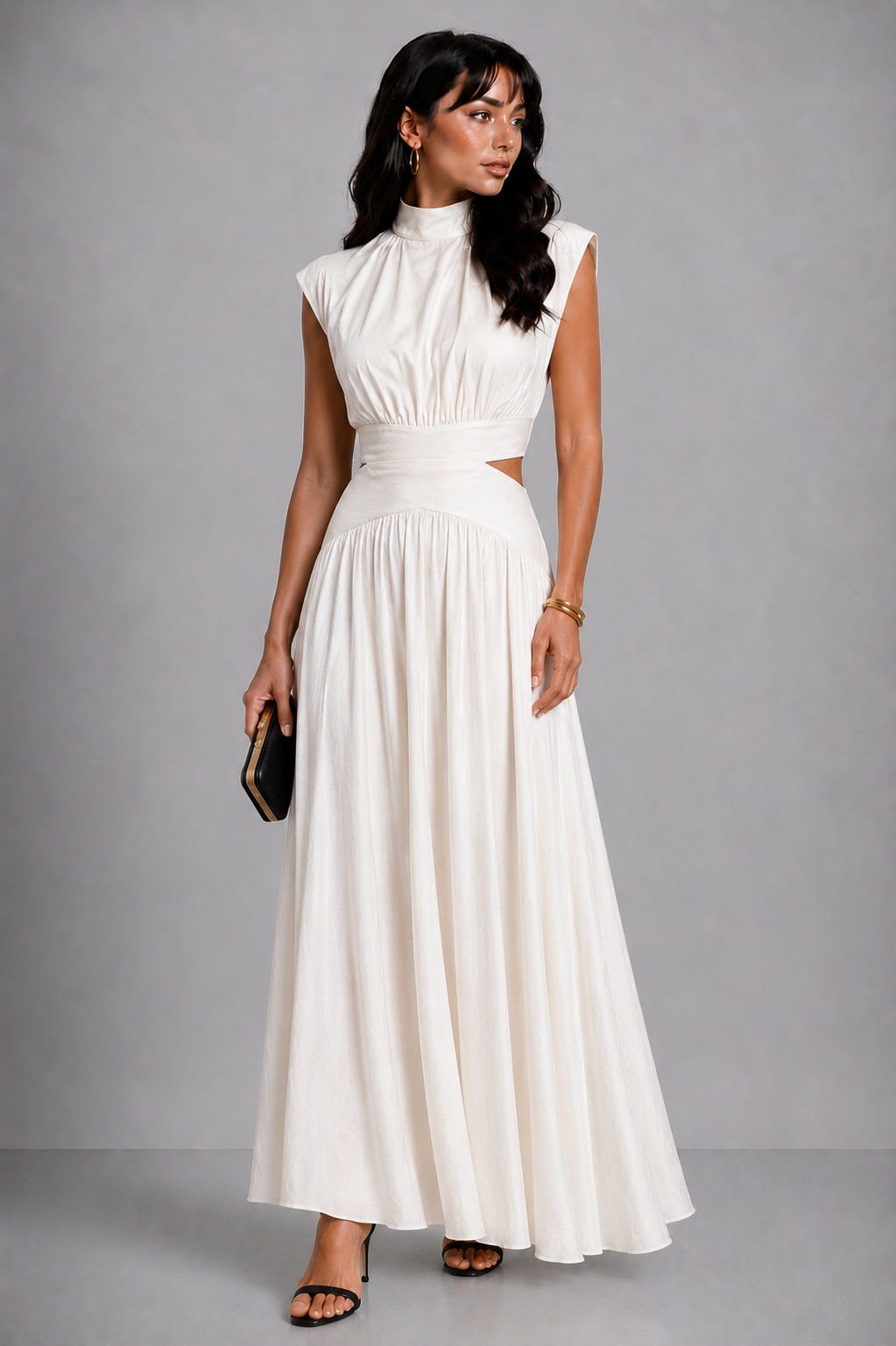 Lunoria | Elegante Maxi Jurk met Hoge Hals en Taille Cut-Out
