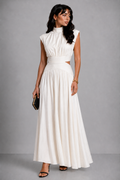 Lunoria | Elegante Maxi Jurk met Hoge Hals en Taille Cut-Out