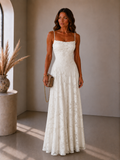 Lunoria | Elegante Kant Maxi Jurk met Fijne Schouderbandjes