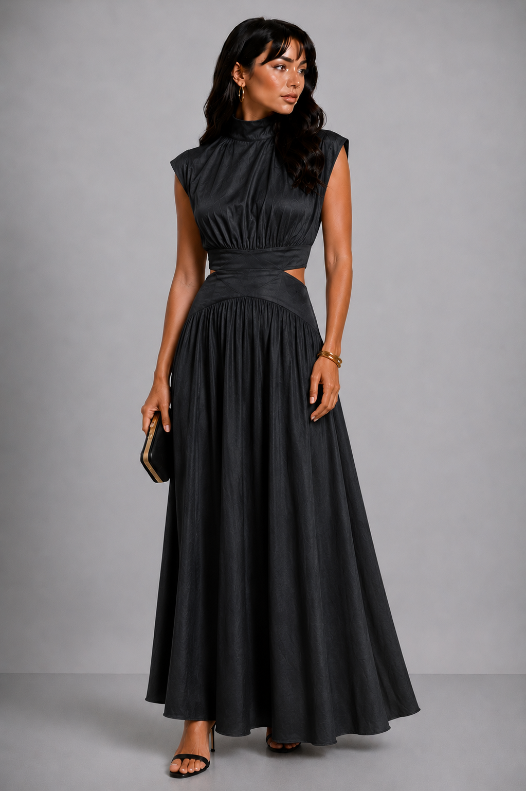Lunoria | Elegante Maxi Jurk met Hoge Hals en Taille Cut-Out