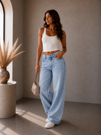Lunoria | High Waist Wide Leg Jeans met Vintage Wassing