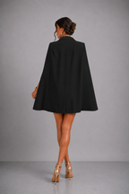 Lunoria | Cape Blazer Jurk met Gouden Knopen en Tailleceintuur