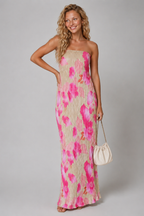 Lunoria | Strapless Plissé Maxijurk met Bloemenprint