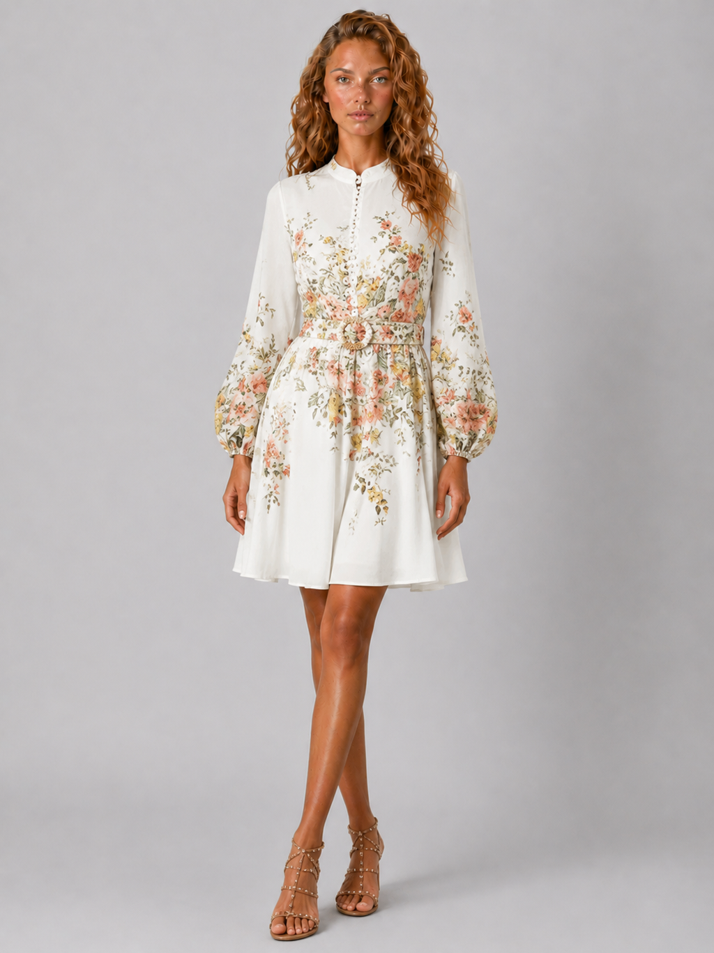 Lunoria | Mini Jurk met Bloemenprint en Pofmouwen