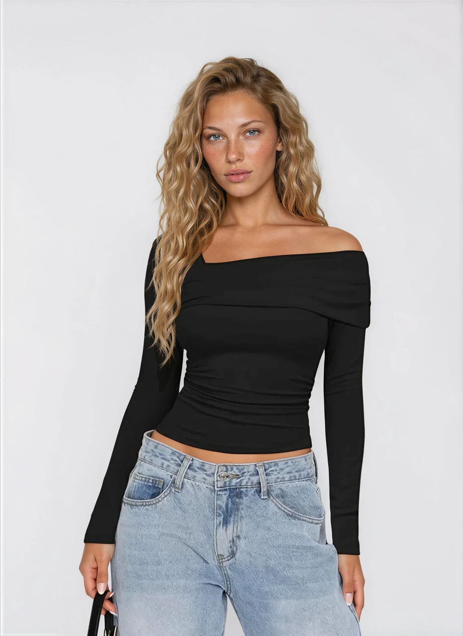 Lunoria | Long Sleeve Top Dames met Schouderloze Halslijn