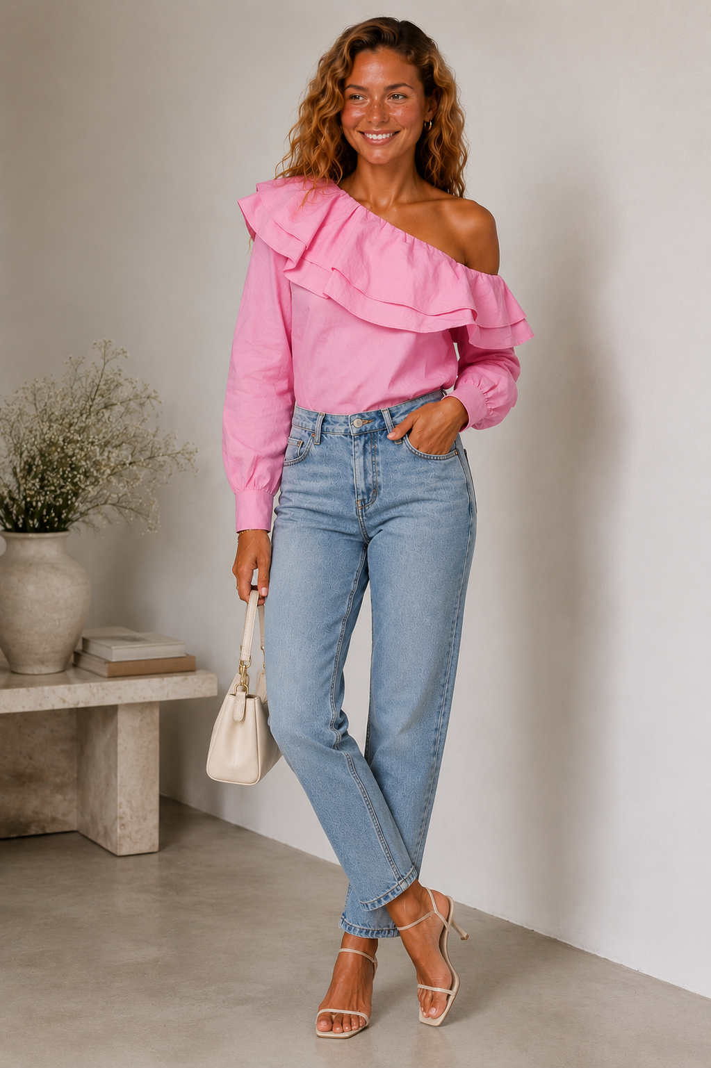 Lunoria | Off-Shoulder Blouse met Ruches en Asymmetrisch Design