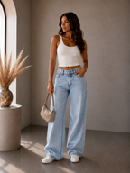 Lunoria | High Waist Wide Leg Jeans met Vintage Wassing