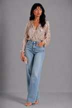 Lunoria | Glamour Blouse met Pailletten en Elegante Ballonmouwen