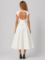 Lunoria | Rugloze Midi Jurk met Ruches en Elegante Pasvorm