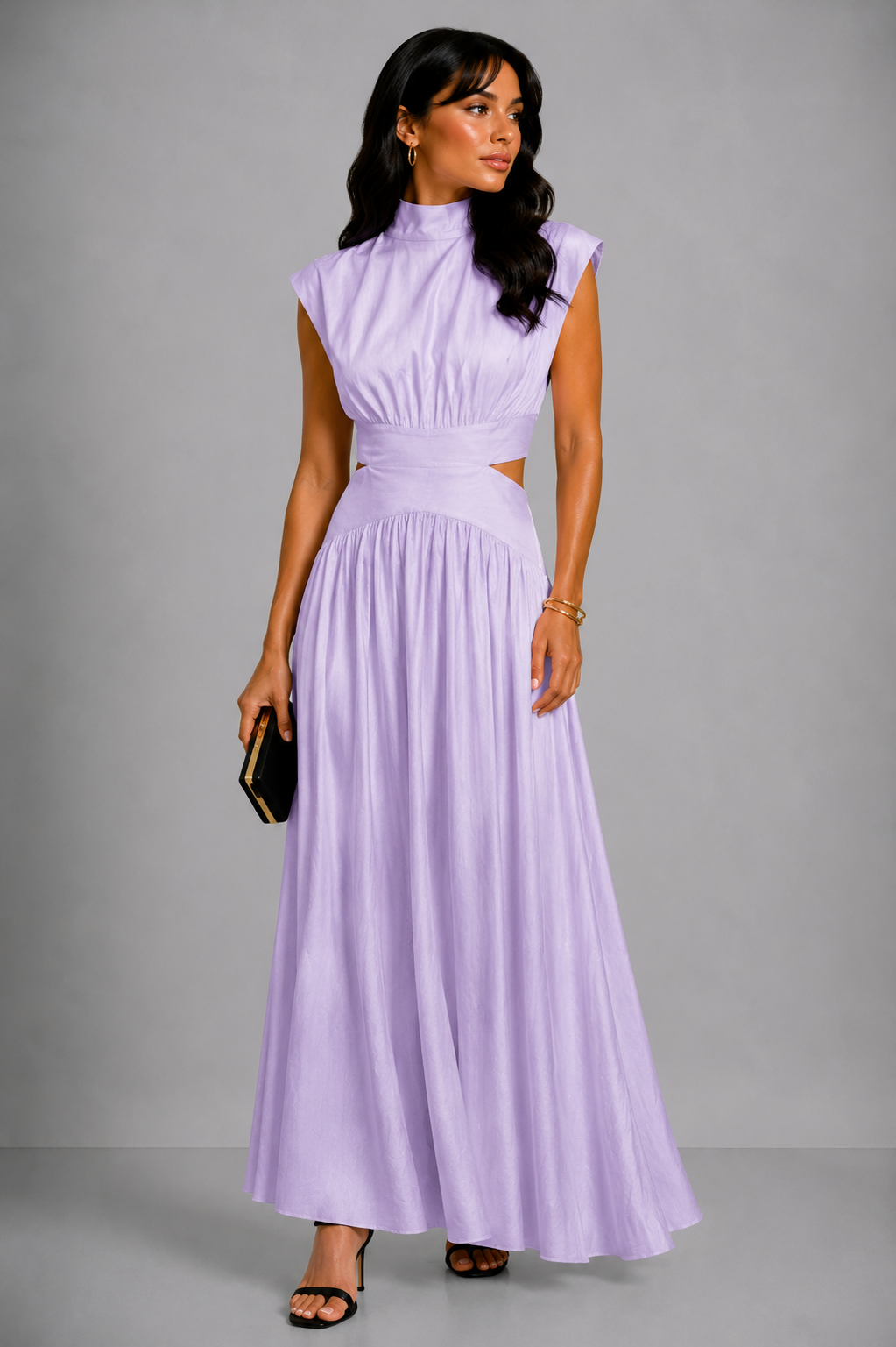Lunoria | Elegante Maxi Jurk met Hoge Hals en Taille Cut-Out