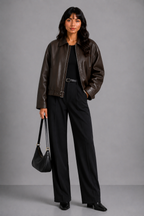 Lunoria | Jas met Leren Look en Relaxte Pasvorm