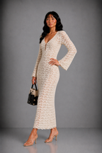 Lunoria | Witte Doorschijnende Maxi Cover-Up Jurk met Cut-Out Details