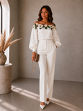 Lunoria | Off-Shoulder Blouse met Bloemenborduursel en Romantische Details