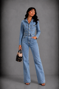 Lunoria | Denim Jumpsuit met Stretch en Trendy Rechte Pasvorm