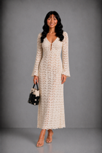 Lunoria | Witte Doorschijnende Maxi Cover-Up Jurk met Cut-Out Details