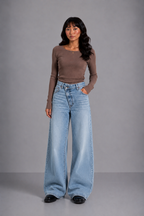 Lunoria | Wijde Jeans met Hoge Taille en Relaxte Pasvorm