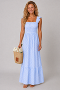 Lunoria | Maxi Jurk met Geruite Print en Tijdloze Uitstraling