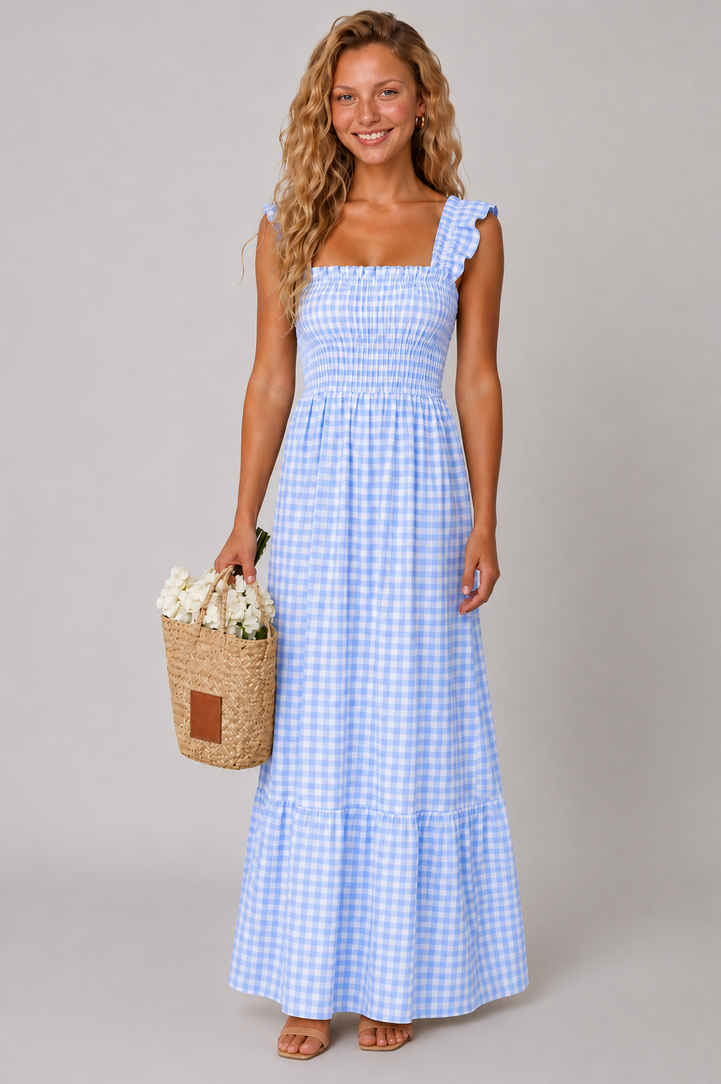 Lunoria | Maxi Jurk met Geruite Print en Tijdloze Uitstraling