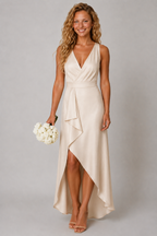 Lunoria | Asymmetrische Midi Jurk met Diepe V-Hals