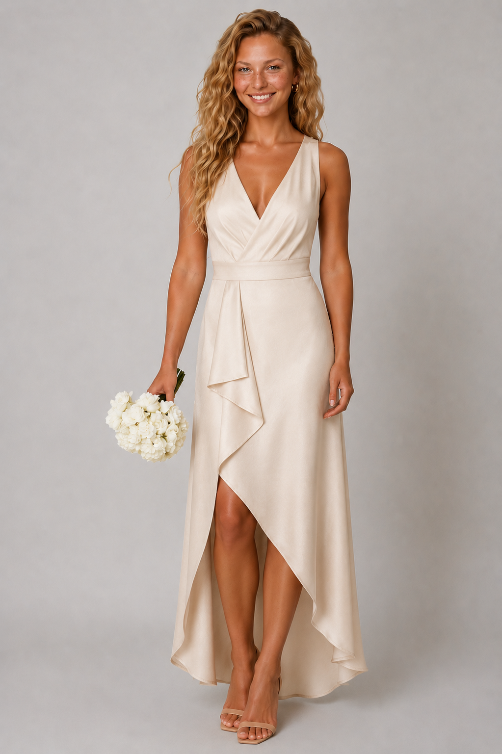 Lunoria | Asymmetrische Midi Jurk met Diepe V-Hals