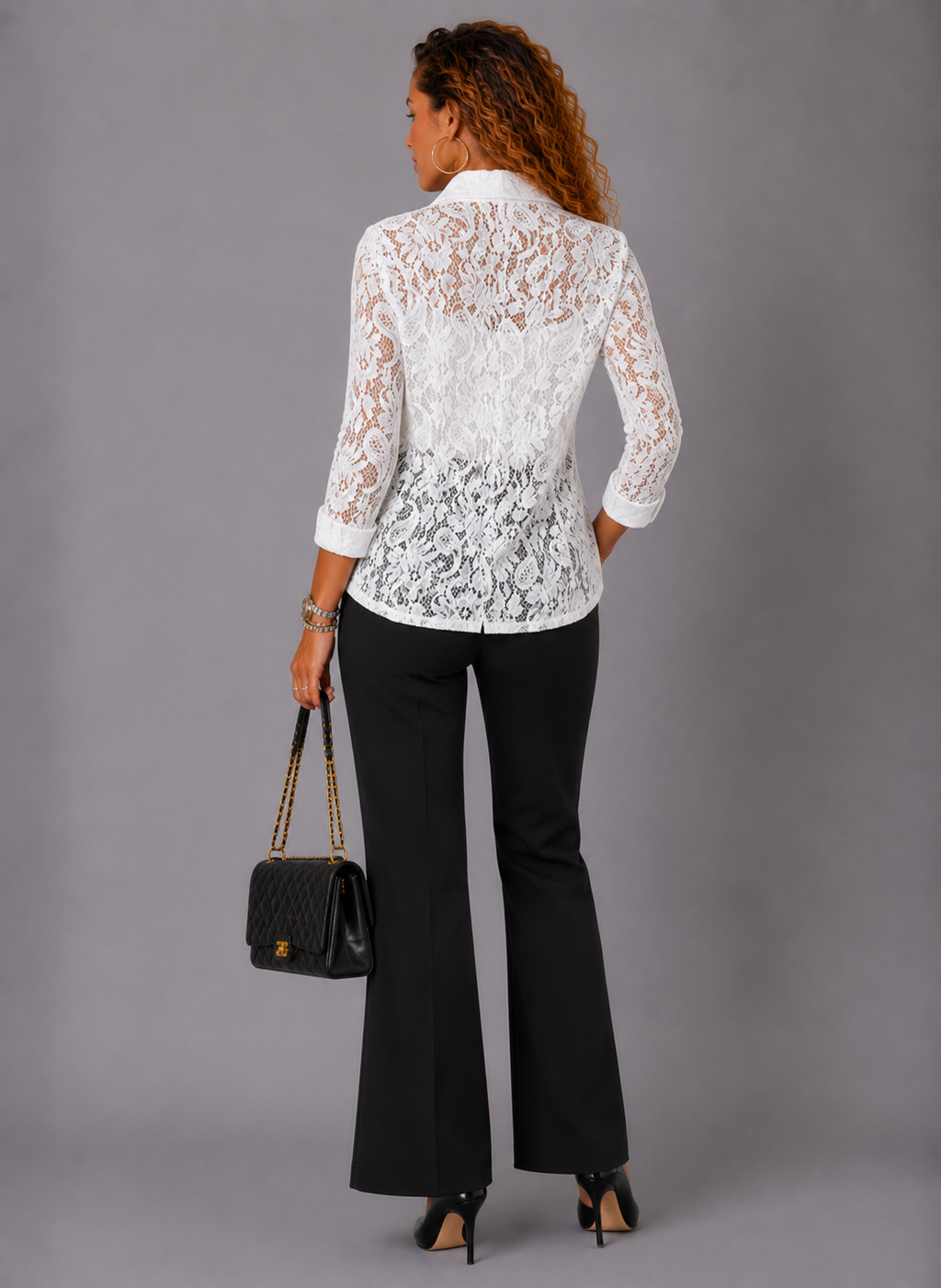Lunoria | Kanten Blazer met Transparant Design en Driekwart Mouwen