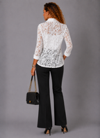 Lunoria | Kanten Blazer met Transparant Design en Driekwart Mouwen