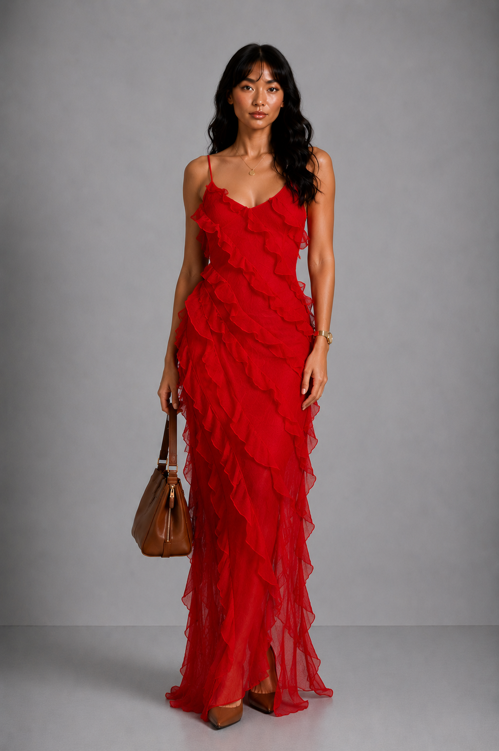 Lunoria | Elegante Ruffle Jurk met Vrouwelijke Pasvorm