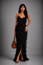 Lunoria | Elegante Ruffle Jurk met Vrouwelijke Pasvorm