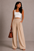 Lunoria | Comfortabele High-Waist Broek met Wijde Pijpen