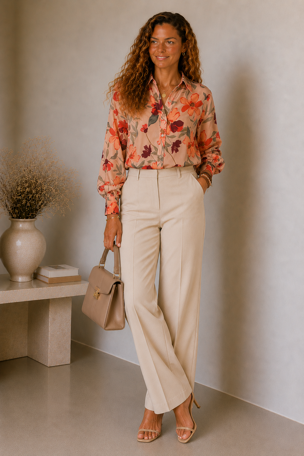 Lunoria | Bloemenprint Blouse met Transparante Mouwen