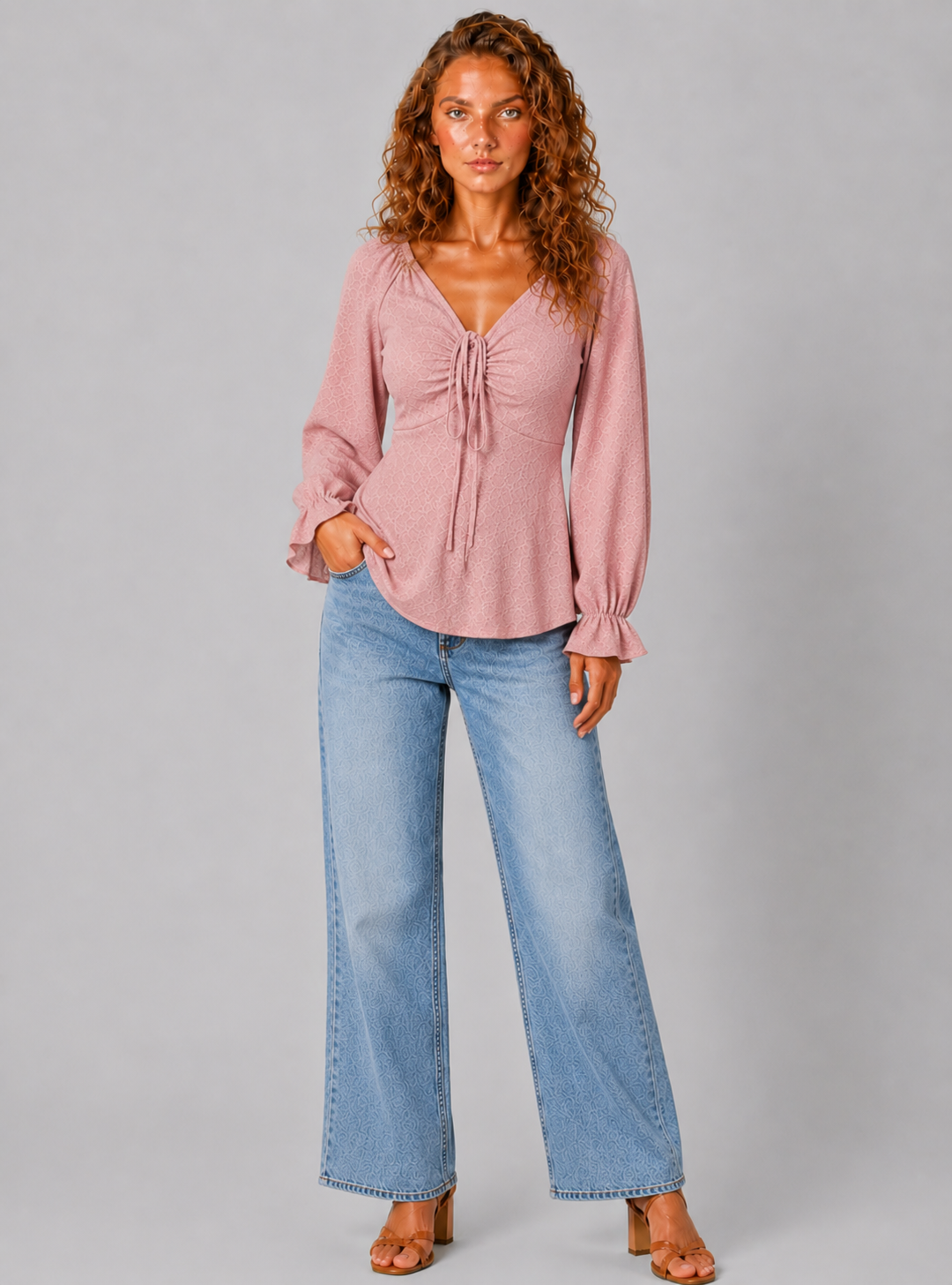 Lunoria | V-Hals Blouse met Trekkoordsluiting
