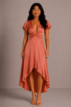Lunoria | Vloeiende Jurk met Empire Taille en Elegante V-Hals