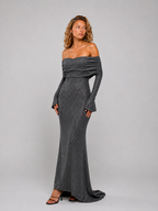 Lunoria | Glitter Off-Shoulder Maxi Jurk met Elegante Pasvorm