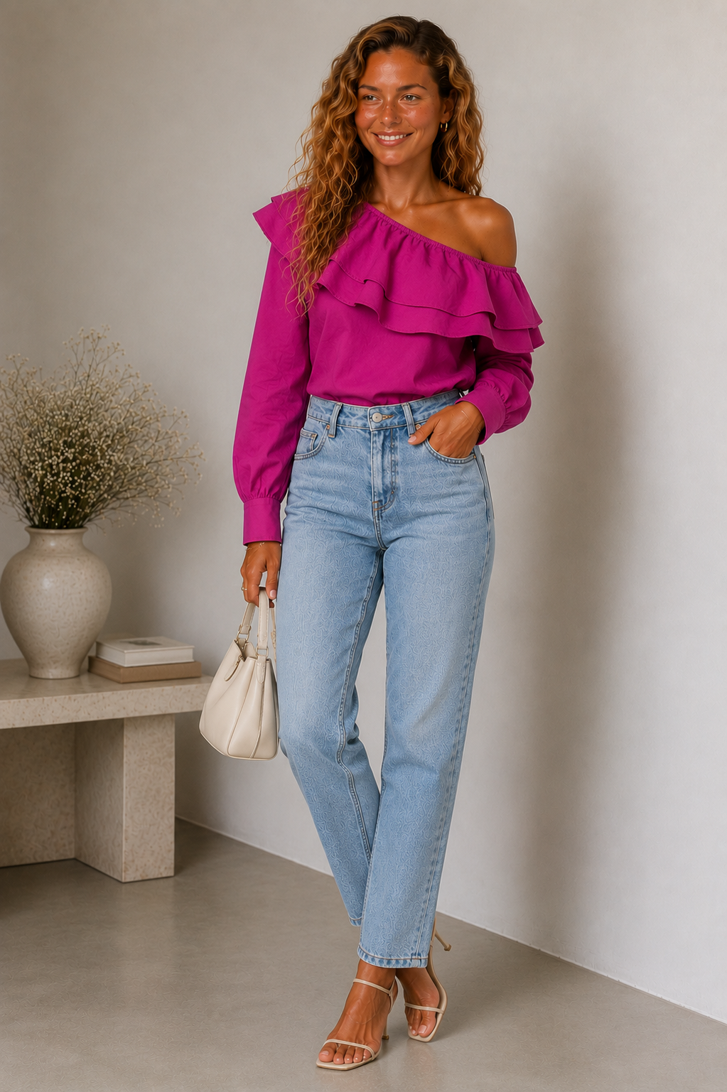 Lunoria | Off-Shoulder Blouse met Ruches en Asymmetrisch Design