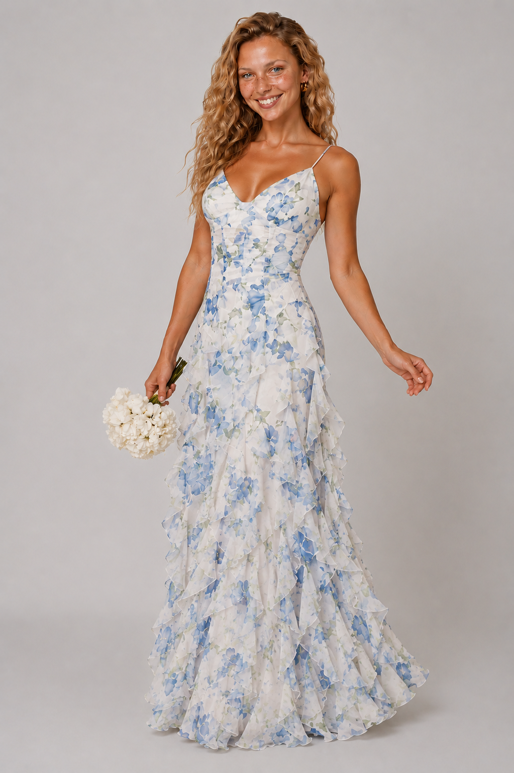 Lunoria | Romantische Bloemen Maxi Jurk met Ruches