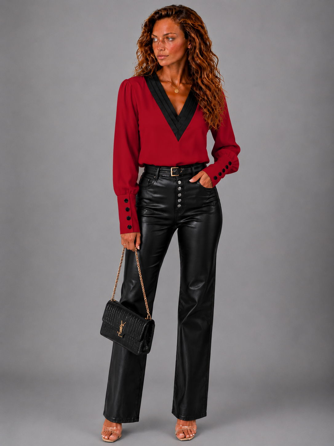 Lunoria | Kleurblok Blouse met V-Hals en Luchtige Pasvorm