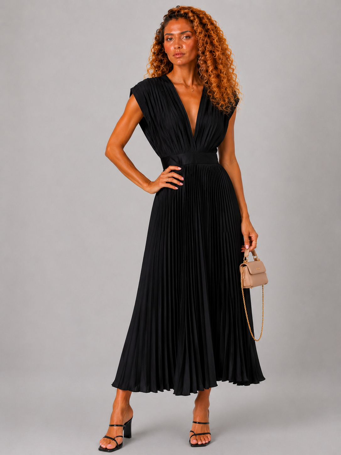 Lunoria | Midi Jurk met Plissérok en Elegante Pasvorm