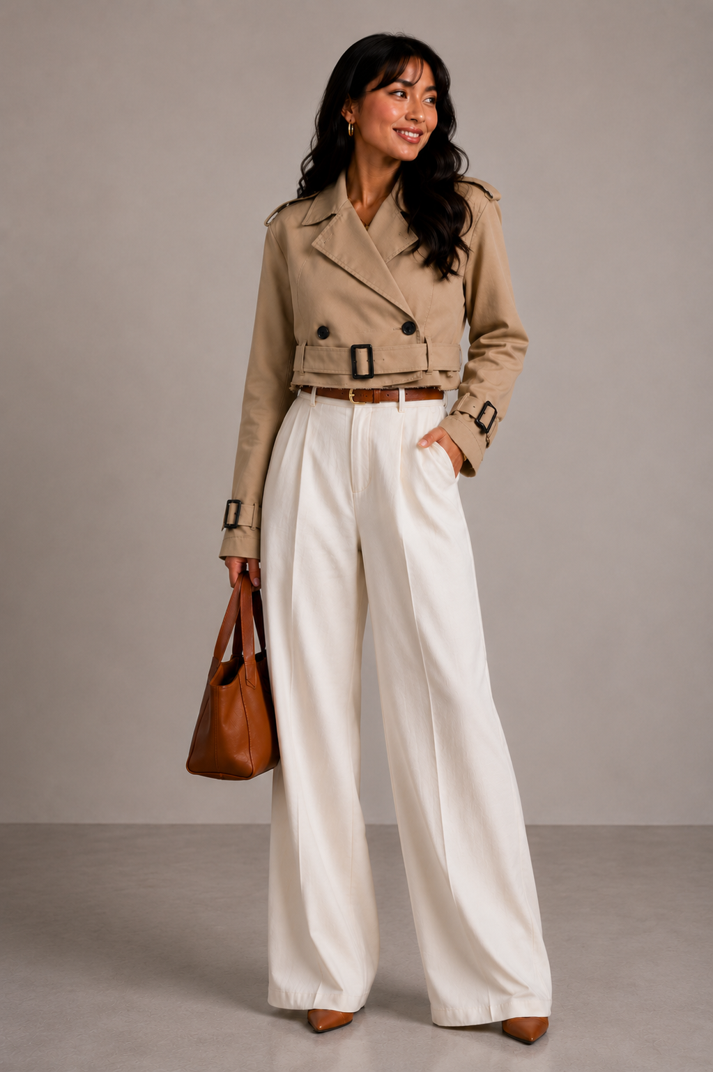 Lunoria | Cropped Trenchcoat met Tijdloze Elegantie en Moderne Pasvorm
