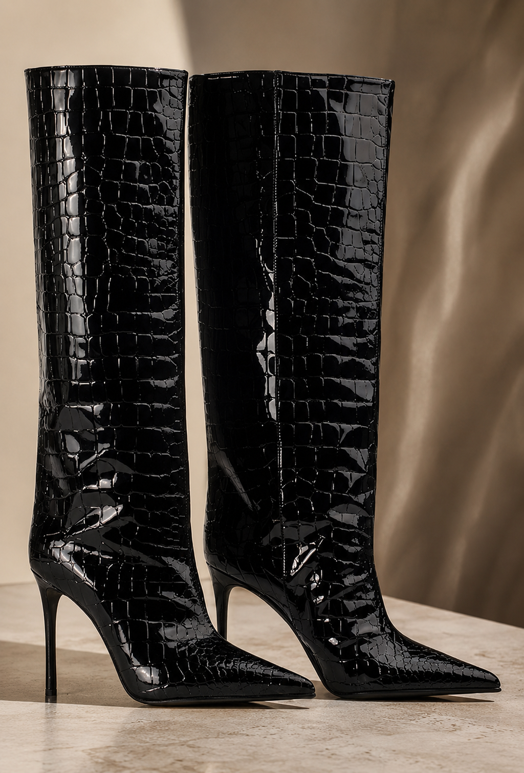 Lunoria | Croco-Leren Laarzen met Stiletto-Hak