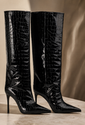 Lunoria | Croco-Leren Laarzen met Stiletto-Hak