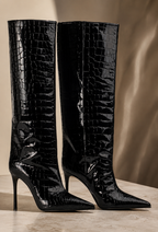 Lunoria | Croco-Leren Laarzen met Stiletto-Hak
