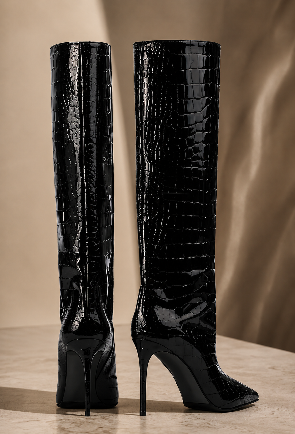Lunoria | Croco-Leren Laarzen met Stiletto-Hak