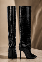 Lunoria | Croco-Leren Laarzen met Stiletto-Hak
